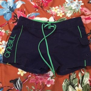 Navy surf shorts.